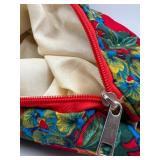Mountain Mamas Floral Boho Handbag with Wood Bead Handles and Tag with 2 Other Artisan Made Leather Bags and Wallet with Logo