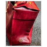 Mountain Mamas Floral Boho Handbag with Wood Bead Handles and Tag with 2 Other Artisan Made Leather Bags and Wallet with Logo