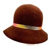 Bettina 100% Wool Cloche Hat with Multicolor Ribbon, Made in Italy