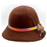 Bettina 100% Wool Cloche Hat with Multicolor Ribbon, Made in Italy