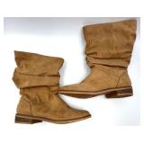 2 Pairs of Slouch Boots Size US 7 - Tan Faux Suede and Black Faux Leather with Fleece Lining