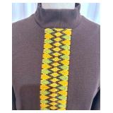 Vintage Brown Long Sleeve Dress with Embroidered Accents