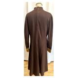 Vintage Brown Long Sleeve Dress with Embroidered Accents