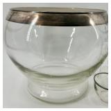 Indiana Glass Punch Bowl with Silver Trim and 12 Matching Cups