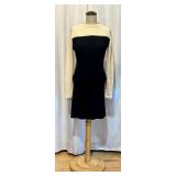 Maison Kitsune Black and Cream Ribbed Knit Long Sleeve Dress