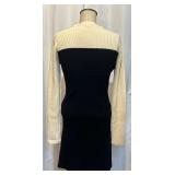 Maison Kitsune Black and Cream Ribbed Knit Long Sleeve Dress