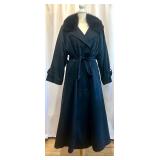 Anne Klein Long Navy Trench Coat with Fur Collar and Removable Fur Lining