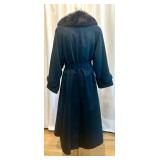Anne Klein Long Navy Trench Coat with Fur Collar and Removable Fur Lining