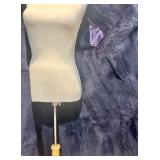 Anne Klein Long Navy Trench Coat with Fur Collar and Removable Fur Lining