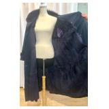 Anne Klein Long Navy Trench Coat with Fur Collar and Removable Fur Lining