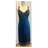 Stenay Size 8 Blue Beaded Cocktail Dress with Sequin Embellishments