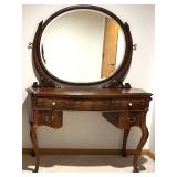 Antique Vanity Table with Carved Mirror and Drawers
