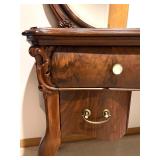 Antique Vanity Table with Carved Mirror and Drawers