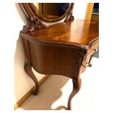 Antique Vanity Table with Carved Mirror and Drawers