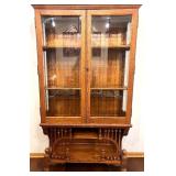 Antique Victorian Oak Glass-Front Display Cabinet with Ornate Carvings