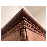 Antique Victorian Oak Glass-Front Display Cabinet with Ornate Carvings