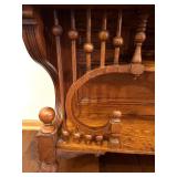 Antique Victorian Oak Glass-Front Display Cabinet with Ornate Carvings