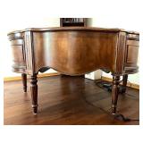 Wooden Executive Desk Kidney Shape with Inlay Detail and Multiple Drawers