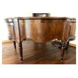 Wooden Executive Desk Kidney Shape with Inlay Detail and Multiple Drawers