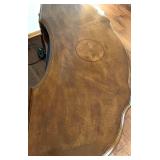 Wooden Executive Desk Kidney Shape with Inlay Detail and Multiple Drawers