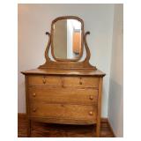 Vintage Wooden Dresser with Mirror and Four Drawers