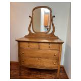 Vintage Wooden Dresser with Mirror and Four Drawers