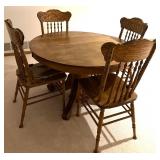 Wooden Pedestal Dining Table with 4 Carved Back Chairs