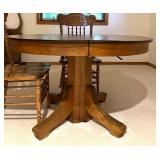 Wooden Pedestal Dining Table with 4 Carved Back Chairs