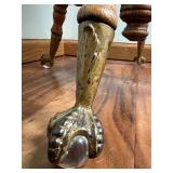 Antique Oak Swivel Piano Stool with Claw Feet and Glass Ball Casters