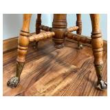 Antique Oak Swivel Piano Stool with Claw Feet and Glass Ball Casters