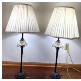 Pair of Table Lamps with Pleated Shades and Decorative Glass Accents