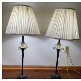 Pair of Table Lamps with Pleated Shades and Decorative Glass Accents