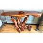 Live Edge Carved Wood Console Table with Natural Root Base