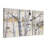 3 Panel Birch Tree and Bird Canvas Wall Art 31.5" x 16" $51.99 Retail - Brand New