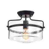 Warehouse of Tiffany Light Matte Black Semi Flush Ceiling Lamp $86.99 Retail - Brand New