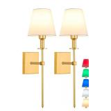 Battery Operated Wall Sconce Set of 2 with Remote 12 Color Lights Gold $69.99 Retail - Brand New