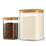 Airtight Glass Square Storage Container with Bamboo Lid Set of 2 $34.99 Retail - Brand New
