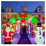 12ft Lighted Christmas Inflatable Archway Santa and Snowman with Bow $79.99 Retail - Brand New