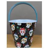 Halloween Metal Skull Bucket with Handle 5"H - Brand New