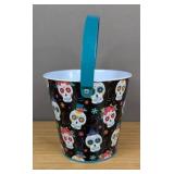 Halloween Metal Skull Bucket with Handle 5"H - Brand New
