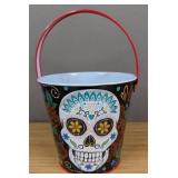 Halloween Metal Skull Bucket with Handle 5"H - Brand New
