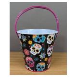 Halloween Metal Skull Bucket with Handle 5"H - Brand New
