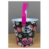 Halloween Metal Skull Bucket with Handle 5"H - Brand New