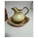 Vintage Frankoma Pottery Pitcher and Bowl Set 40A and 40B Desert Gold 5" Tall & Basket