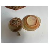 Vintage Frankoma Pottery Pitcher and Bowl Set 40A and 40B Desert Gold 5" Tall & Basket