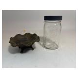 Vintage CALIF USA POTTERY Footed Pedestal Dish & Mason Jar