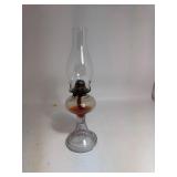 Vintage Extra Large Clear Glass Oil Lamp with Clear Hurricane Shade ~ Orange Oil Stained