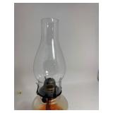 Vintage Extra Large Clear Glass Oil Lamp with Clear Hurricane Shade ~ Orange Oil Stained