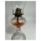 Vintage Extra Large Clear Glass Oil Lamp with Clear Hurricane Shade ~ Orange Oil Stained