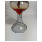 Vintage Extra Large Clear Glass Oil Lamp with Clear Hurricane Shade ~ Orange Oil Stained